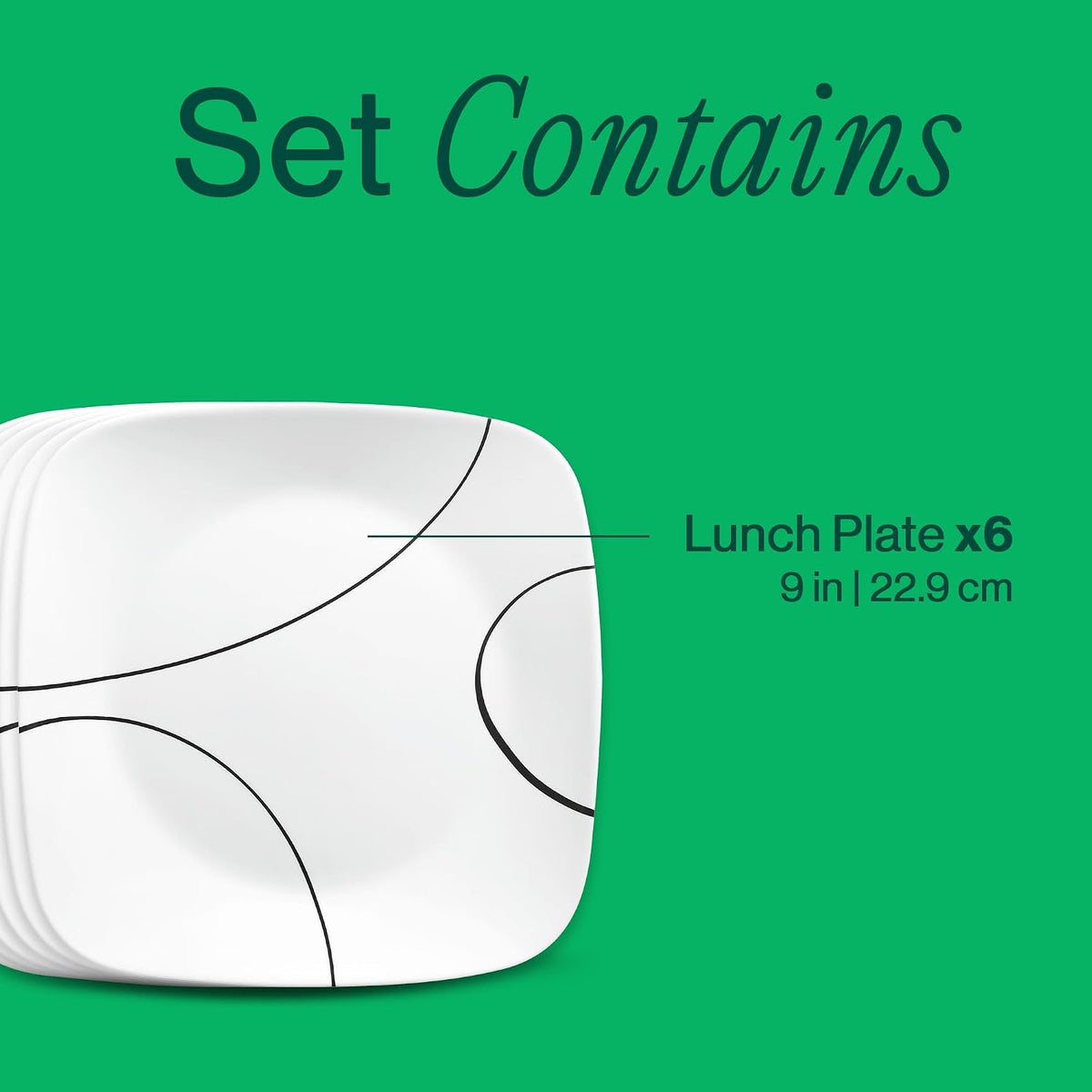 Corelle Simple Lines 6-Piece 8.75-Inch Square Lunch Plate Set
