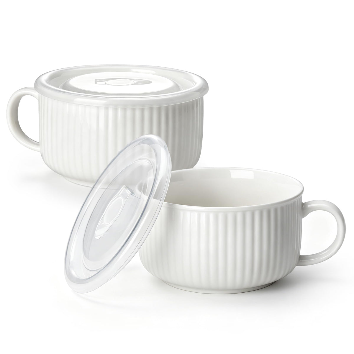 vancasso 38oz Soup Mug with Lid and Handle Steam Vent Bowl White 1 Pack