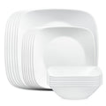 Corelle Vitrelle 18-Piece Service for 6 Dinnerware Set Triple Layer Glass and Chip Resistant, Lightweight Square Plates and Bowls Set, Simple Sketch