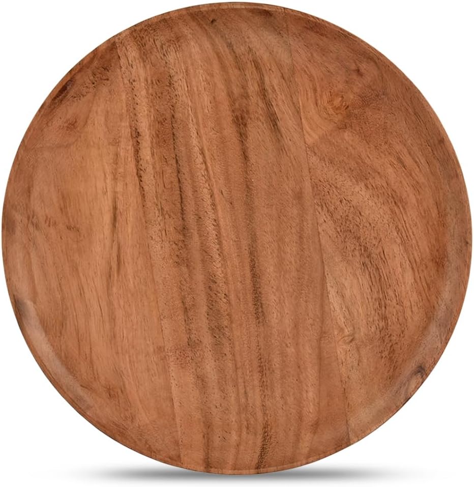 NIRMAN Acacia Wood Dinner Plates Set of 4 for Dishes Snack, Dessert Natural Wood Plates Serving Dinnerware Plate for Dinner (8" x 8" x 0.75")