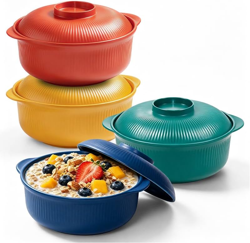 Microwave Bowls with Lids, 40 oz Lightweight Unbreakable Bowls, 4 Pack