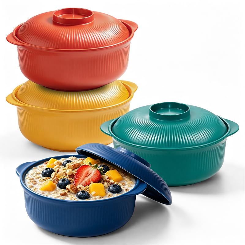 Microwave Bowls with Lids, 40 oz Lightweight Unbreakable Bowls, 4 Pack