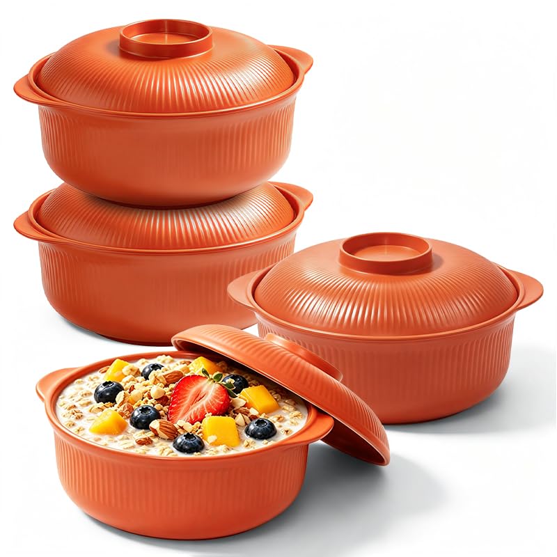 Microwave Bowls with Lids, 40 oz Lightweight Unbreakable Bowls, 4 Pack