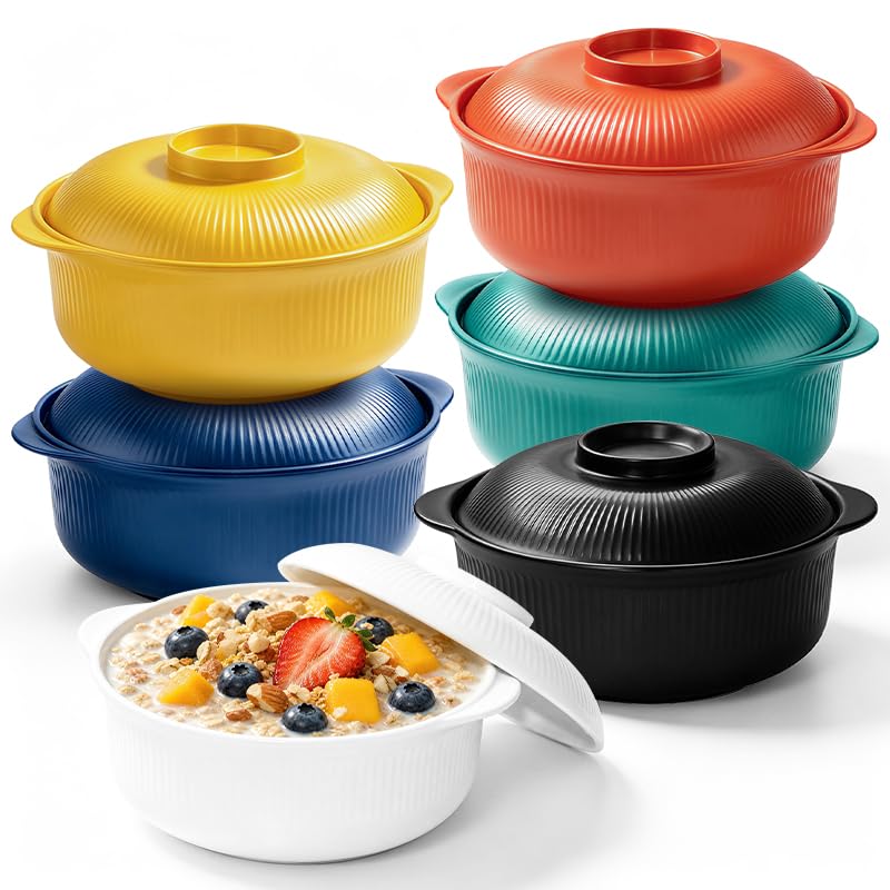 Microwave Bowls with Lids, 40 oz Lightweight Unbreakable Bowls, 4 Pack