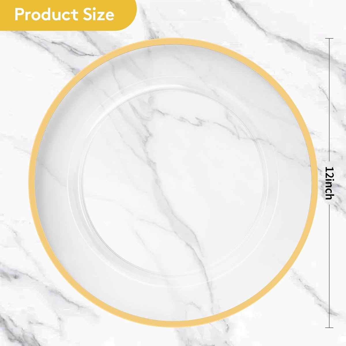 Goodluck 100 Pack 12 Inch Clear Charger Plates with Gold Rim