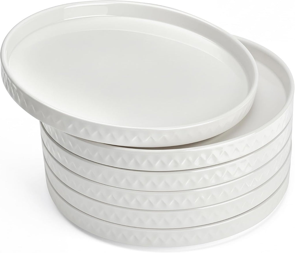 Sweese 10.5 Inch Porcelain Dinner Plates Set of 6, Elegant Plates, White