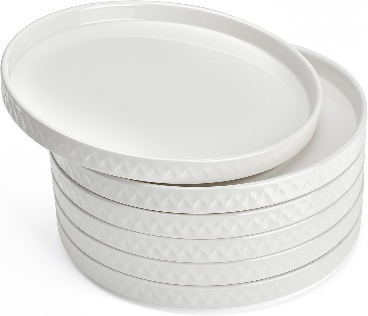 Sweese 10.5 Inch Porcelain Dinner Plates Set of 6, Elegant Plates, White