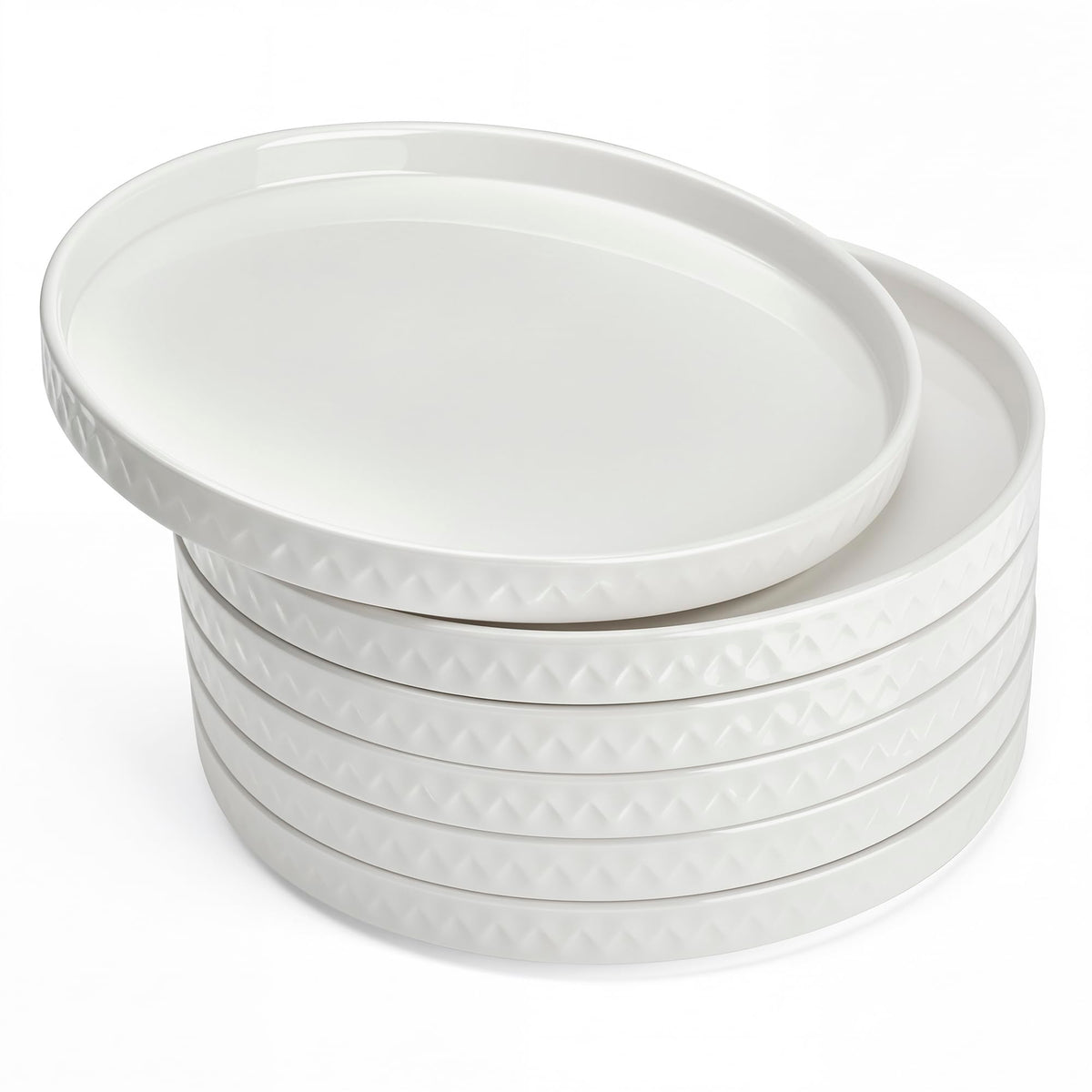 Sweese 10.5 Inch Porcelain Dinner Plates Set of 6, Elegant Plates, White