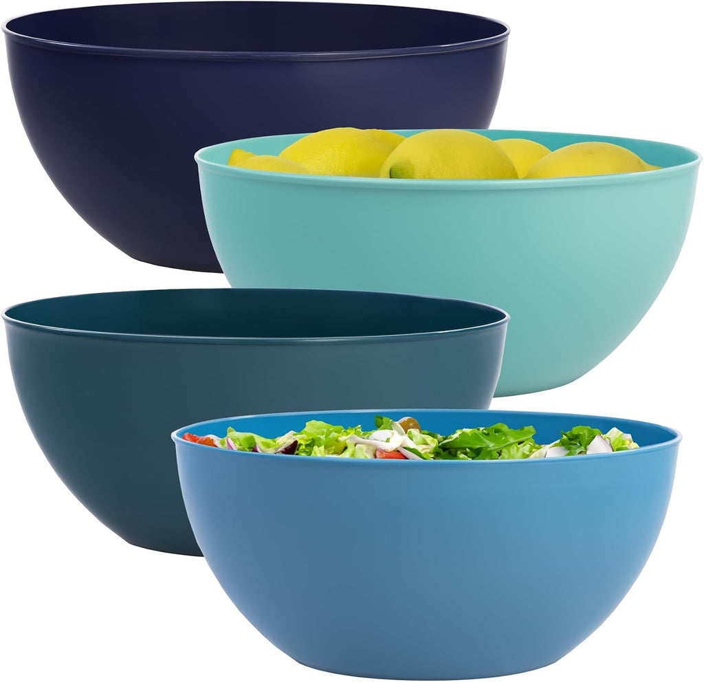 US Acrylic Vista Durable Plastic Salad and Serving 10-inch Bowls | Set of 4 in Coastal Colors | Reusable, BPA-free, Made in the USA | 135 oz. capacity