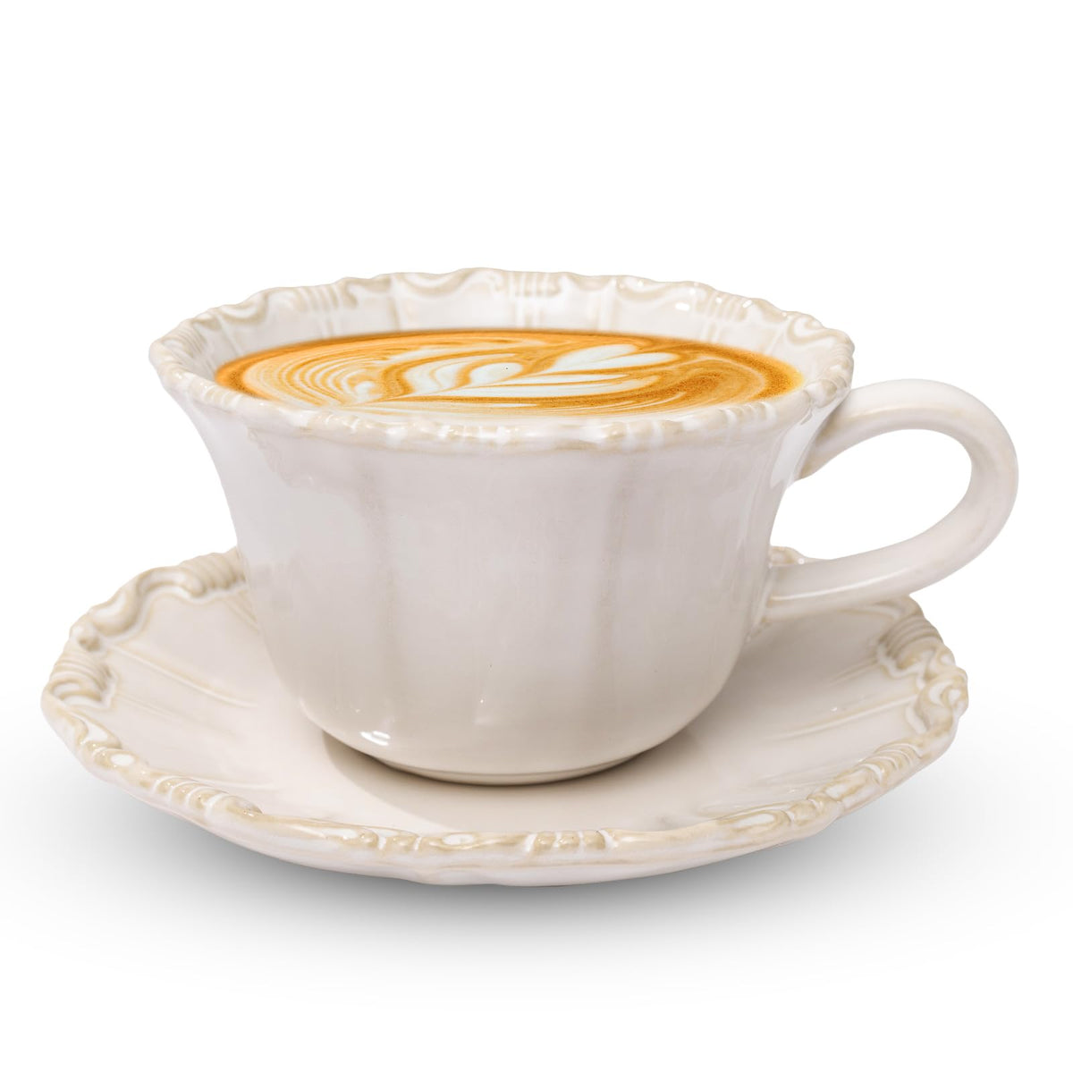 Latte Cup with Saucer, 12 OZ Cappuccino Cup Vintage Cafe Art Cups for Espresso Turkish Coffee, Farmhouse Latte Mugs Tea Cups and Saucers Porcelain Set Christmas Gift
