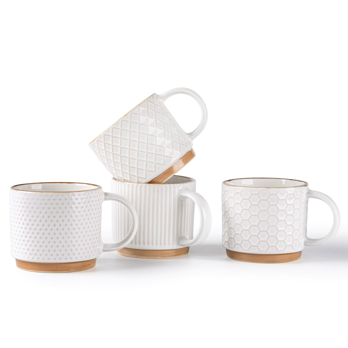GBhome 12 OZ Stackable Coffee Mugs Set of 4, Ceramic Coffee Cups Set