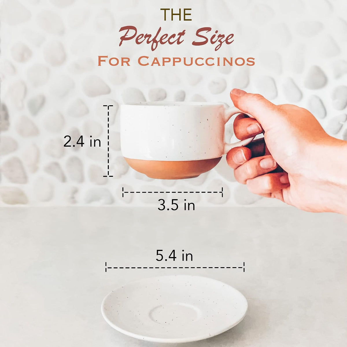 MORA Ceramics 8oz Cappuccino Mug Set of 4 - Ceramic Coffee Cups with Saucers - Microwave and Dishwasher Safe, Perfect For Tea, Espresso, Latte - Porcelain Mugs for Kitchen or Cafe - Vanilla White