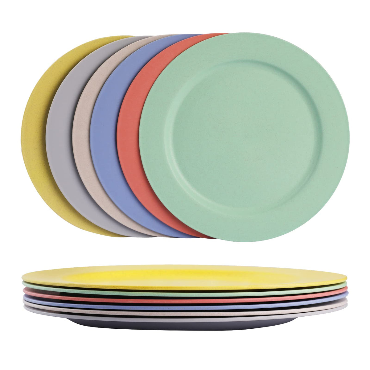 10inch/6pcs Dishwasher & Microwave Safe Wheat Straw Plates, Alternative for Plastic Plates, Lightweight Reusable Unbreakable Dinner Plates, Non-toxin, BPA Free for Kids Adults, Black