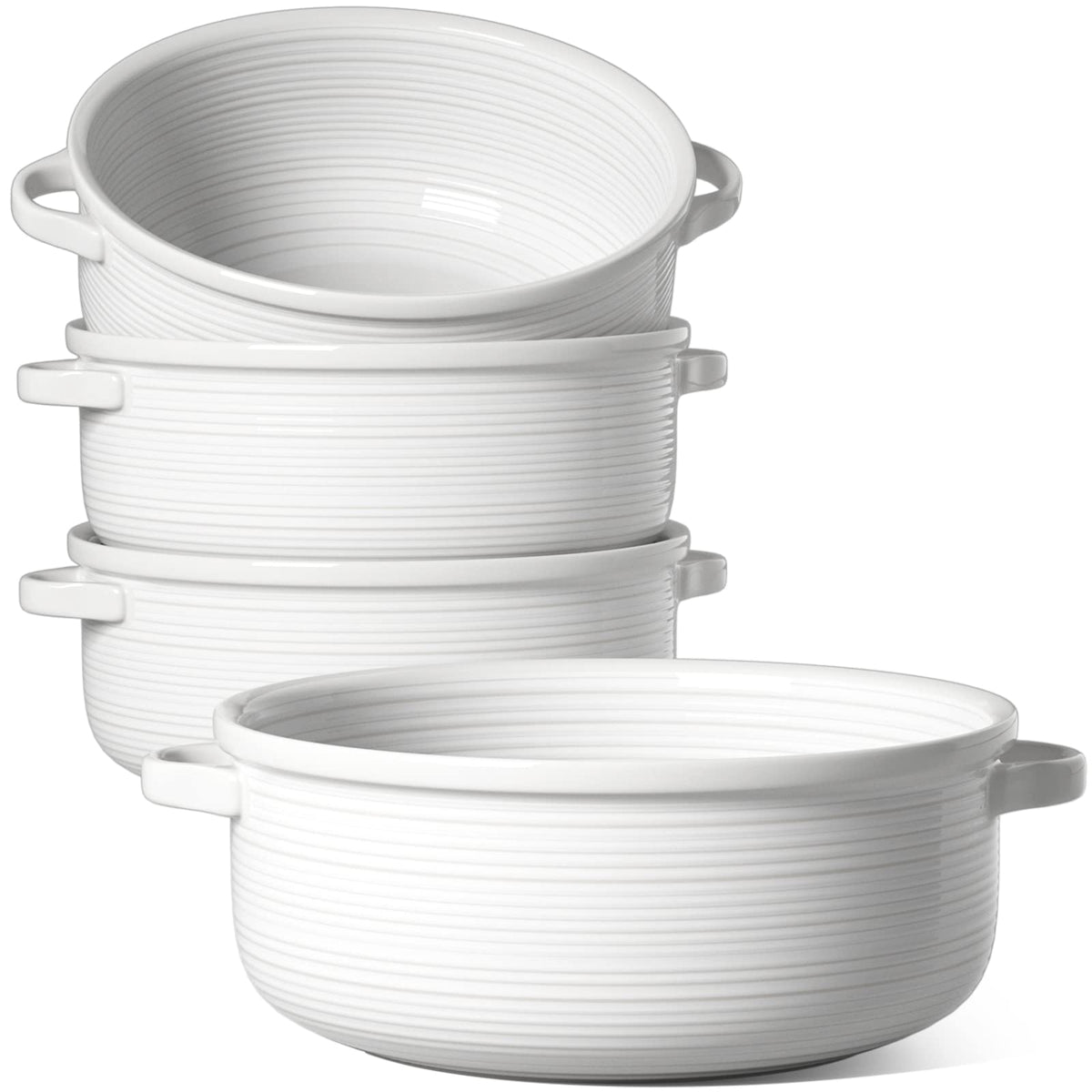 LE TAUCI French Onion Soup Bowls with Handles, 28 oz, Set of 4, White