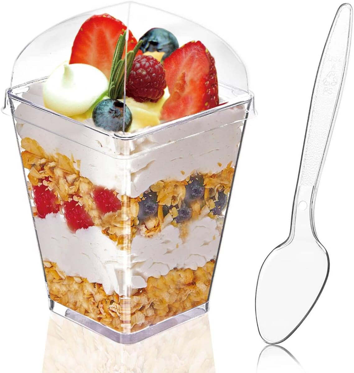 Hiasobre 5 oz Plastic Dessert Cups with Lids and Spoons, 50 Pack