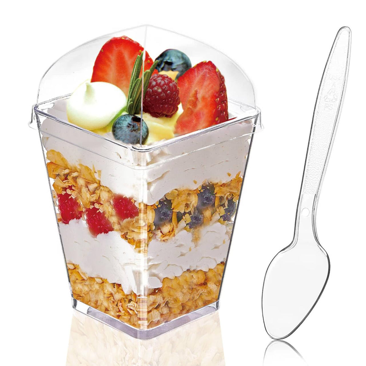 Hiasobre 5 oz Plastic Dessert Cups with Lids and Spoons, 50 Pack