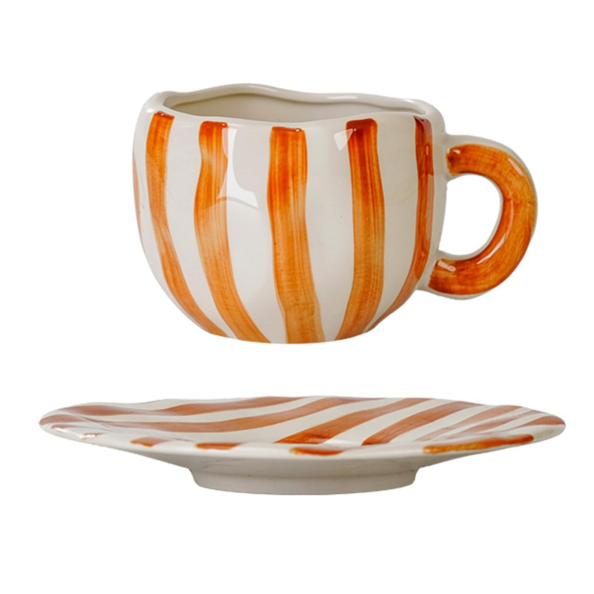 8 Oz Coffee Mug Large Espresso Cups With Saucer Ceramic Coffee Mugs Porcelain Coffee Cup With Saucer Hand-Painted Striped Art Cup And Saucer,C