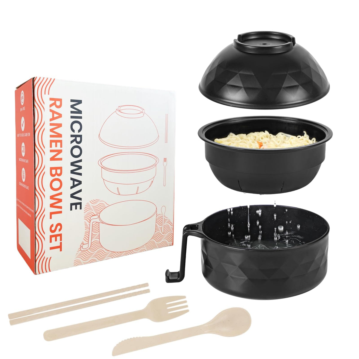 Microwave Ramen Cooker,Ramen Bowl Set,Microwave Noodle Bowl With Chopsticks and Spoon, College Dorm Room Essentials for Girls for Boys, Apartment Essentials, BPA-Free. (Deep Blue)