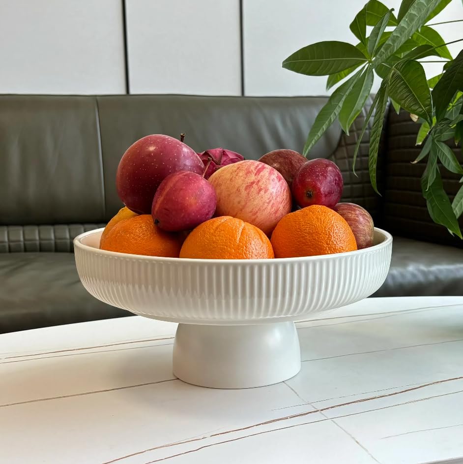 11" Ceramic Fruit Bowl for Kitchen Counter, White