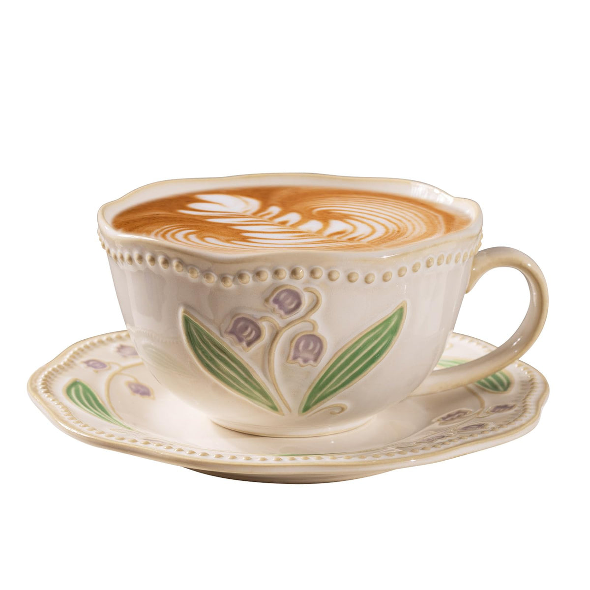 12oz Valley Ceramic Coffee Cup & Saucer Set for Cappuccino Tea Mug