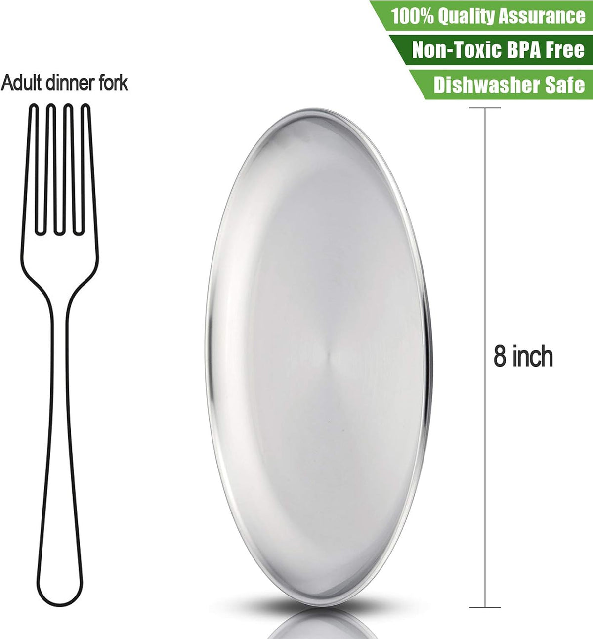 HaWare 18/8 Stainless Steel Plates for Kids, 8" Baby Feeding Plates for 6