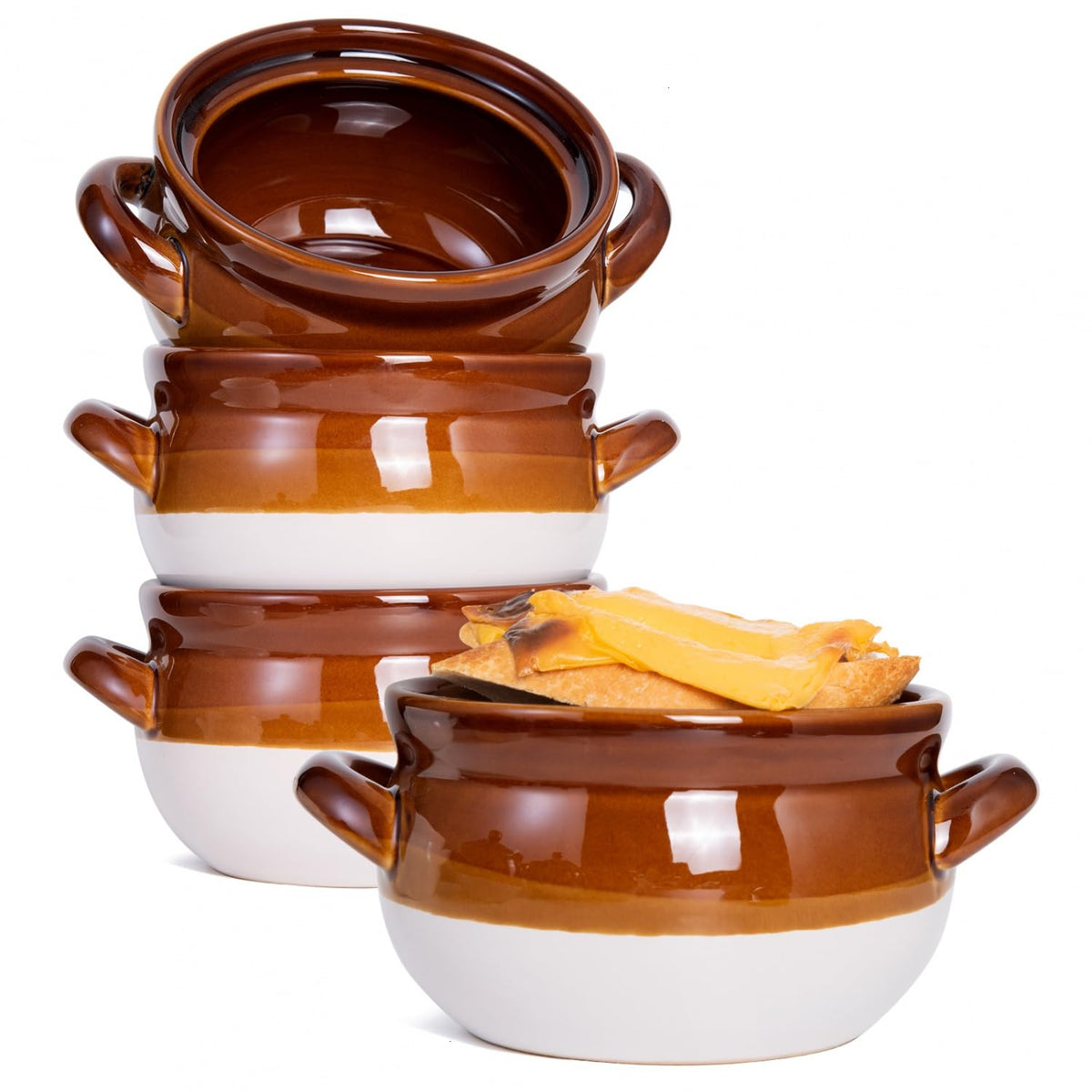 Vumdua French Onion Soup Bowls with Handles, 16 Oz Ceramic Soup Serving Bowl Crocks - Oven Safe Bowls for Chili, Beef Stew, Cereal, Pot Pies, Set of 4