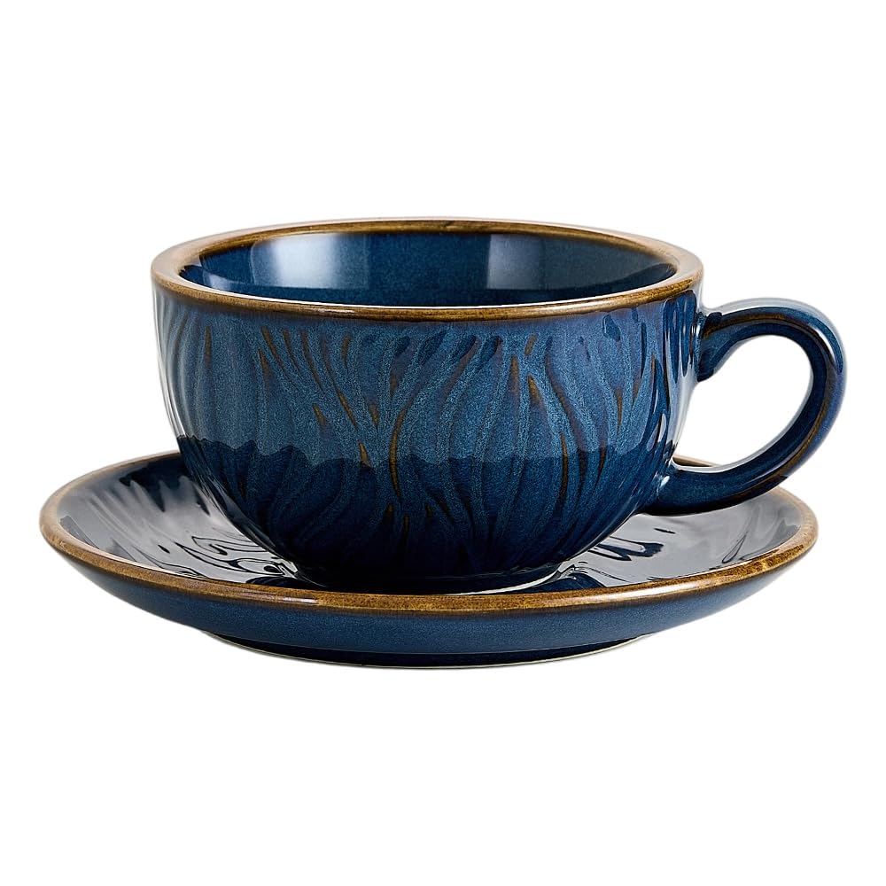 Coffeezone Vintage Design 12 oz Ceramic Latte Art Cappuccino Barista Cup with Saucer (Brown)