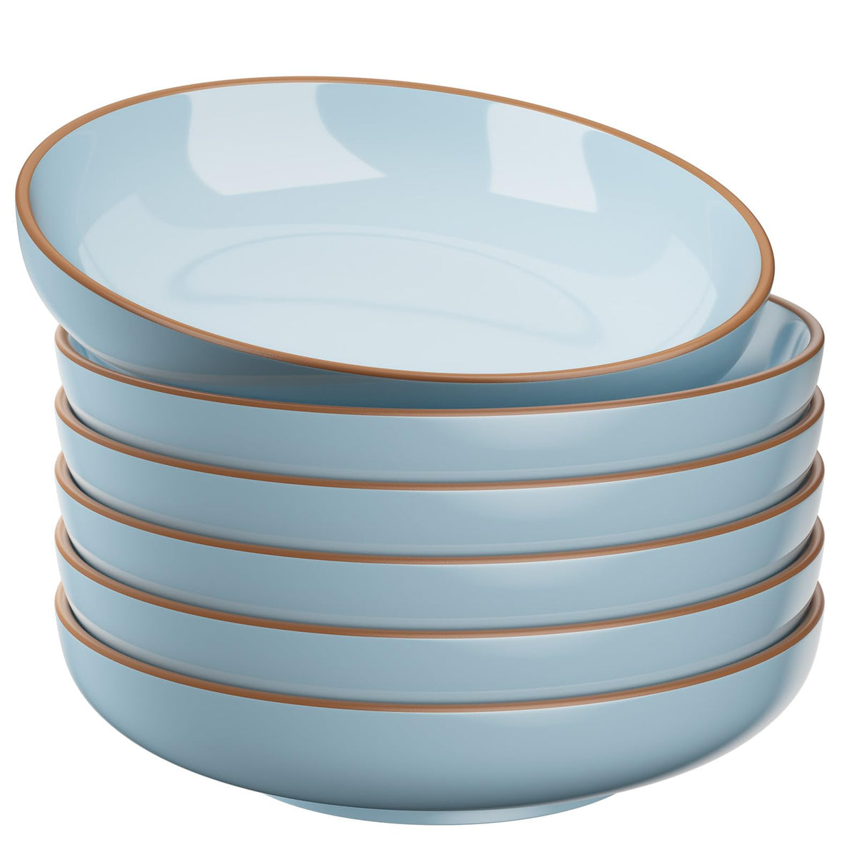 Quatish Pasta Bowls 30oz Set of 6, Salad Bowls Soup Bowl for Kitchen, Microwave & Dishwasher Safe, Large Porcelain Wide and Shallow Serving Bowl, White Dinner Plates, Dinnerware Set, Gift