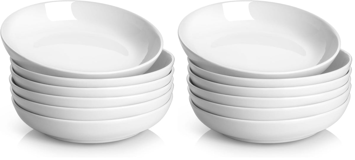 Y YHY Pasta Bowls Set of 6, High-Fired Porcelain White Salad Bowls 30 oz Wide Shallow Serving Soup Bowls, Microwave Dishwasher Safe 8.5" Pasta Plates Kitchen Bowls for Dinner Family Gatherings