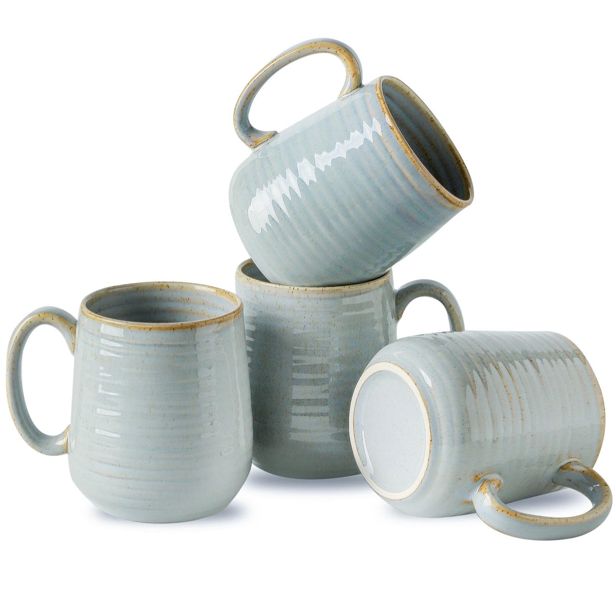 HASENSE Coffee Mugs, 15 Ounce Ceramic Coffee Mug Set of 6, Reactive Glaze Tea Cups with Handle for Milk, Hot Cocos, Latte, Stylish Blue Cup Gift for Man and Women, Dishwasher and Microwave Safe