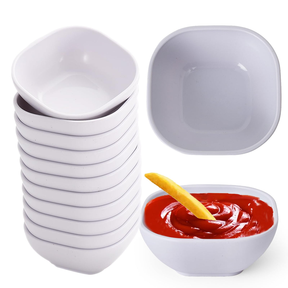 SHECIPIN 6 Pack Small Plastic Bowls 4.5 OZ Unbreakable Wheat Straw Dipping Bowls，plastic ramekins, Assorted Colors Dipping Sauce Cups, dip cups， Dessert, Ketchup