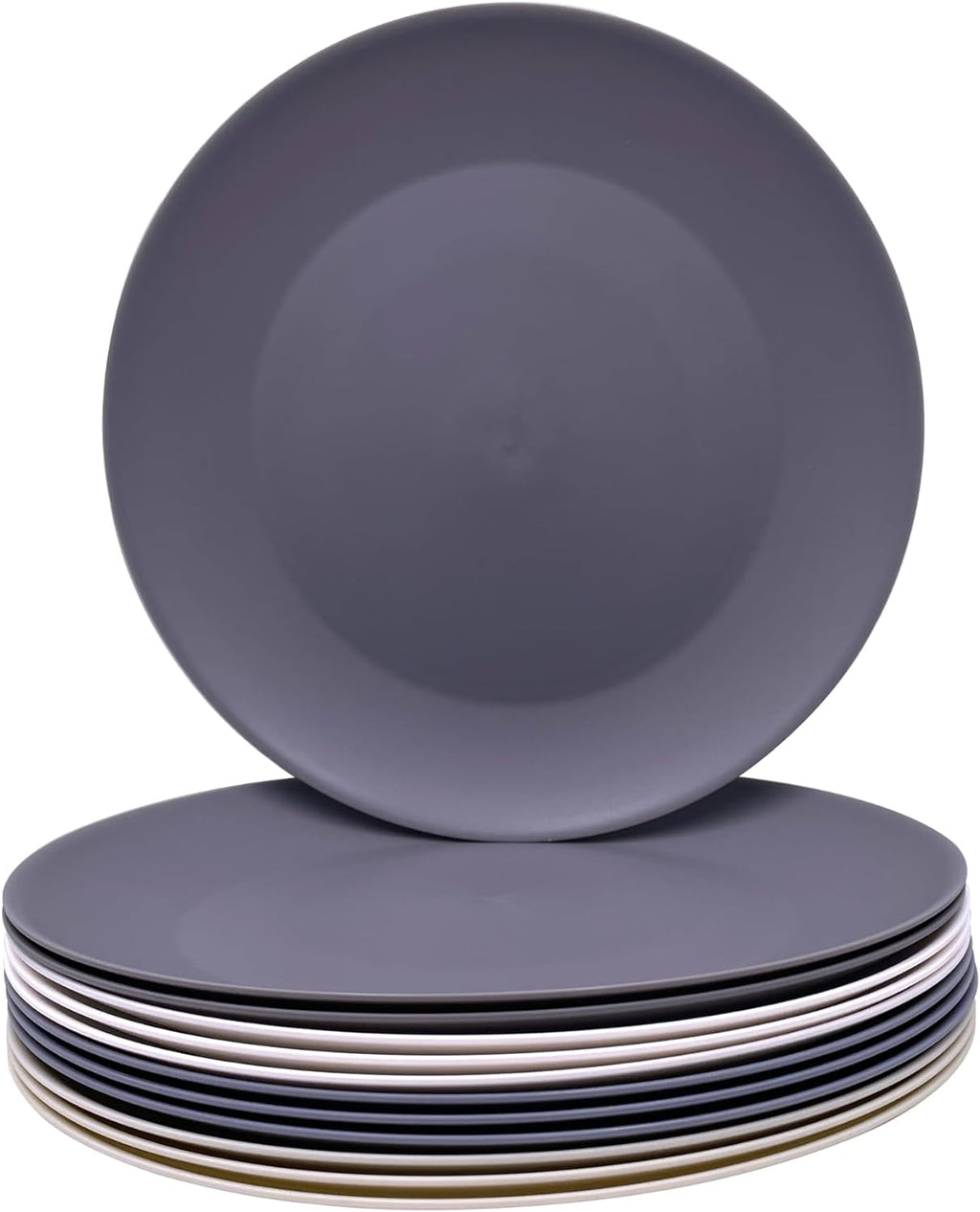 AOYITE 10 inch Plastic Plates Reusable Set 12, BPA Free Kid Plate Grey Tone