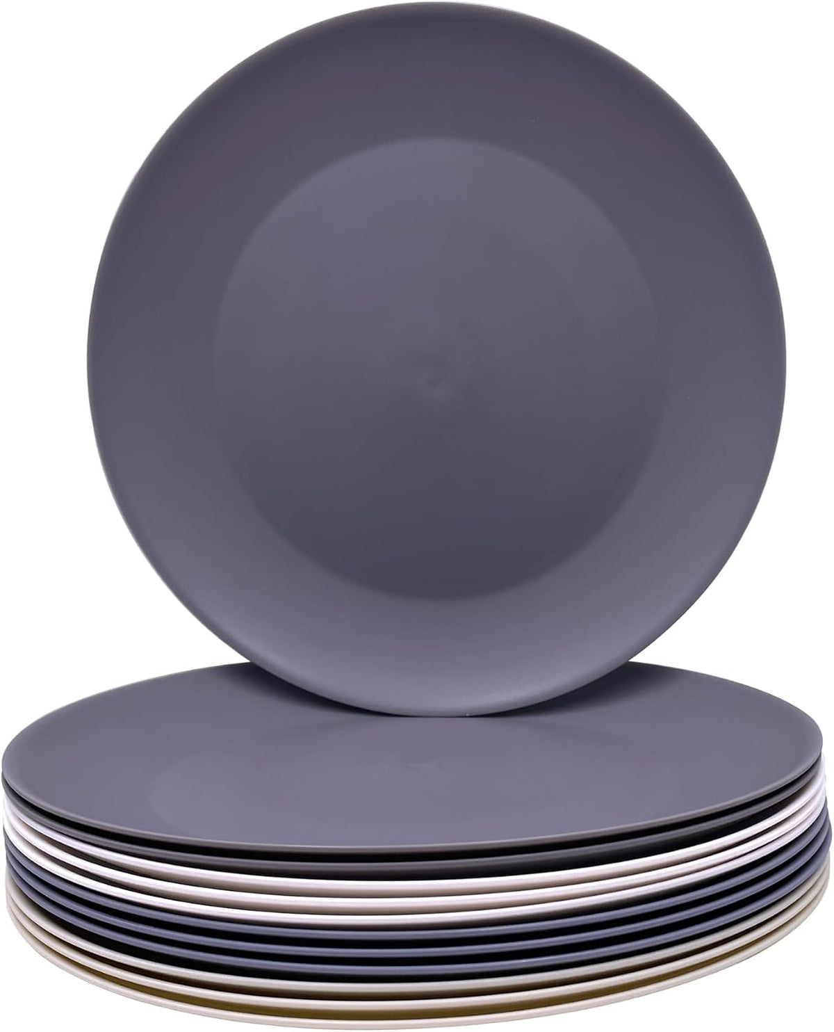 AOYITE 10 inch Plastic Plates Reusable Set 12, BPA Free Kid Plate Grey Tone