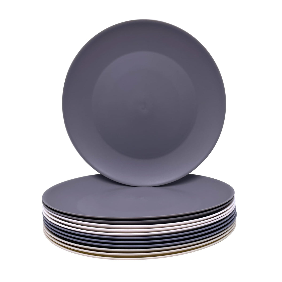 AOYITE 10 inch Plastic Plates Reusable Set 12, BPA Free Kid Plate Grey Tone
