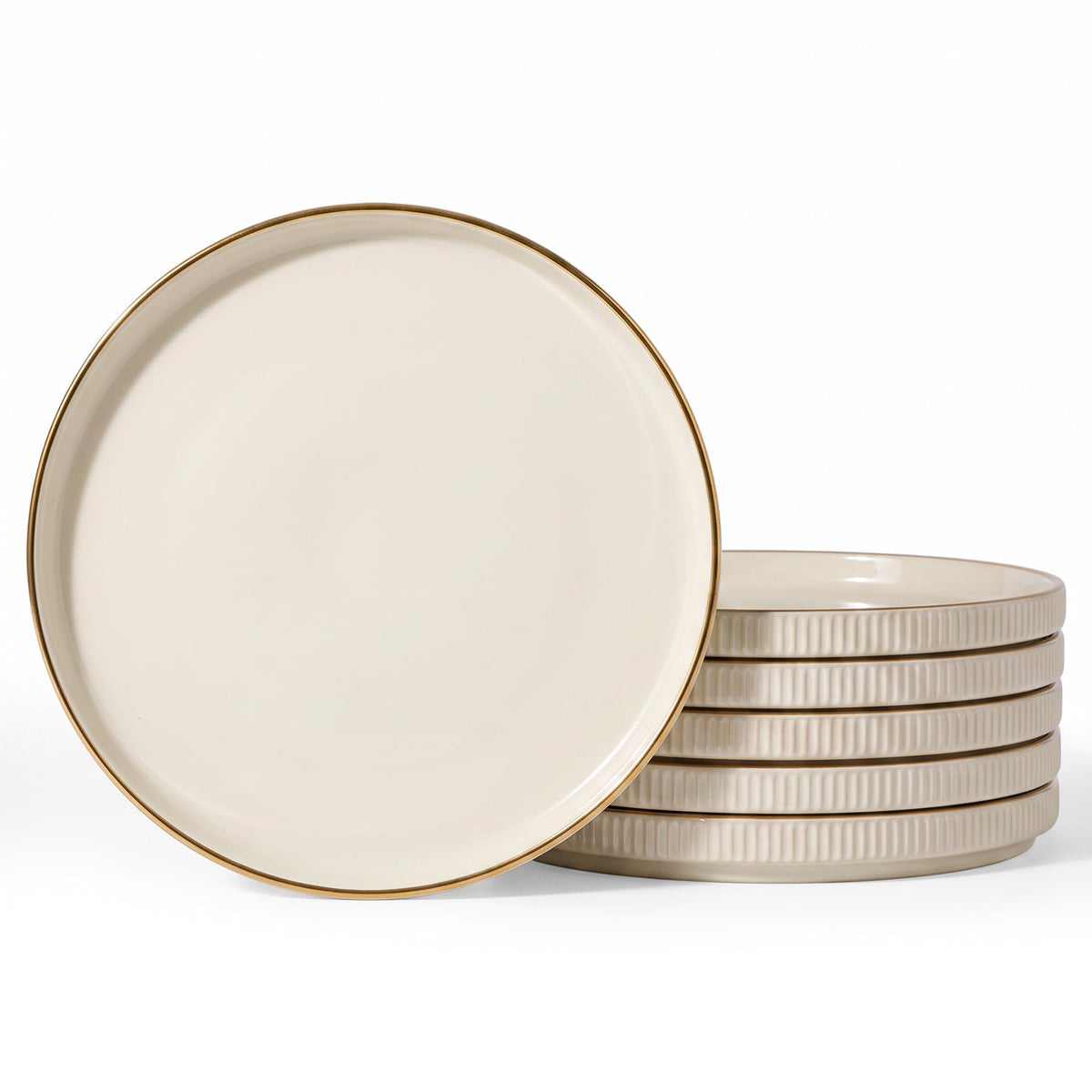 famiware Star 10/8 inches Dinner Plates Set for 6, Cappuccino White