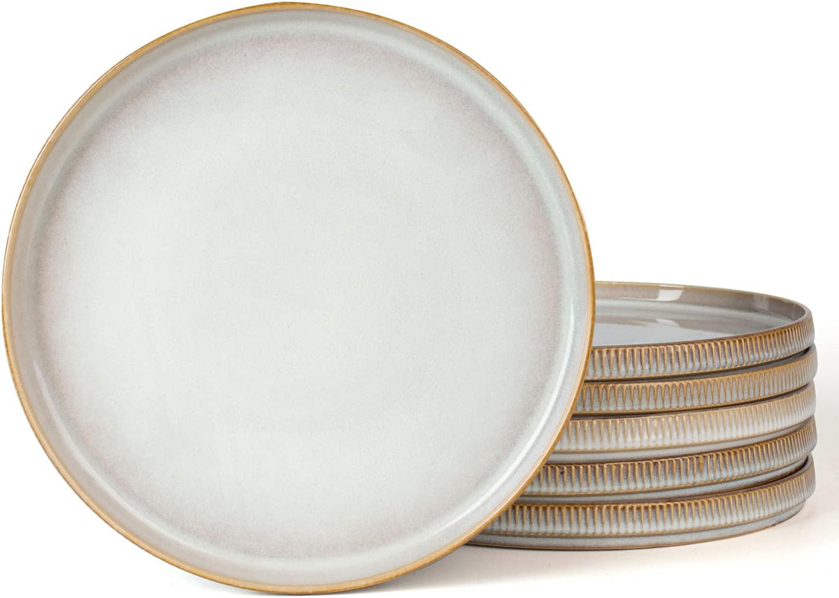 famiware Star 10/8 inches Dinner Plates Set for 6, Cappuccino White
