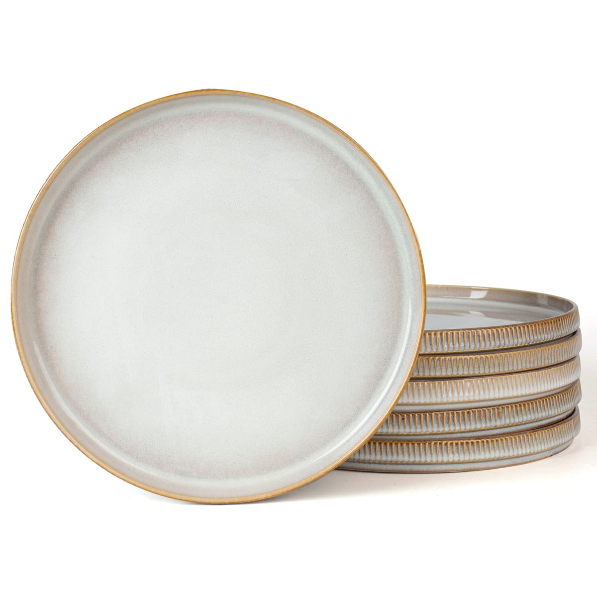 famiware Star 10/8 inches Dinner Plates Set for 6, Cappuccino White