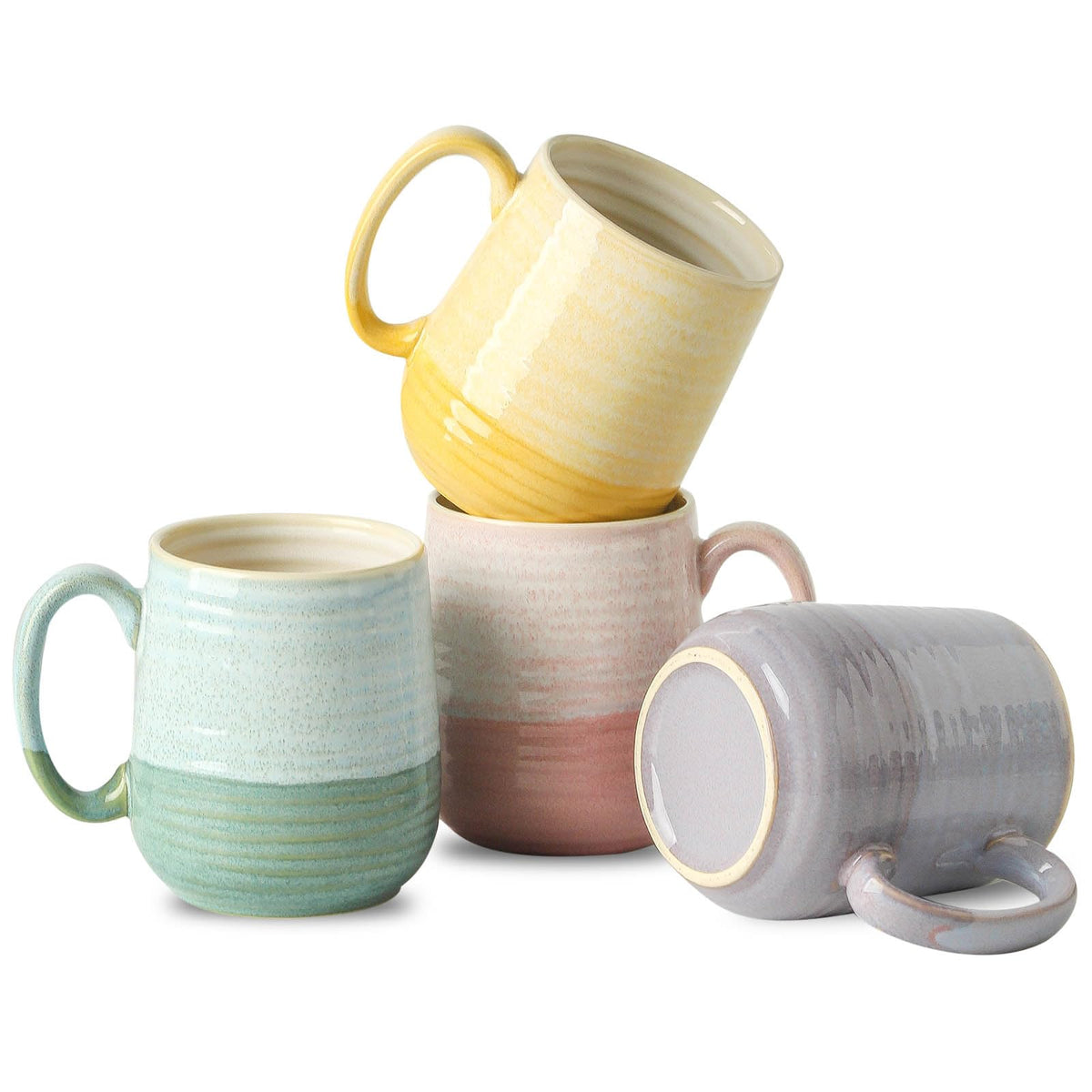 HASENSE Coffee Mugs, 15 Ounce Ceramic Coffee Mug Set of 6, Reactive Glaze Tea Cups with Handle for Milk, Hot Cocos, Latte, Stylish Blue Cup Gift for Man and Women, Dishwasher and Microwave Safe