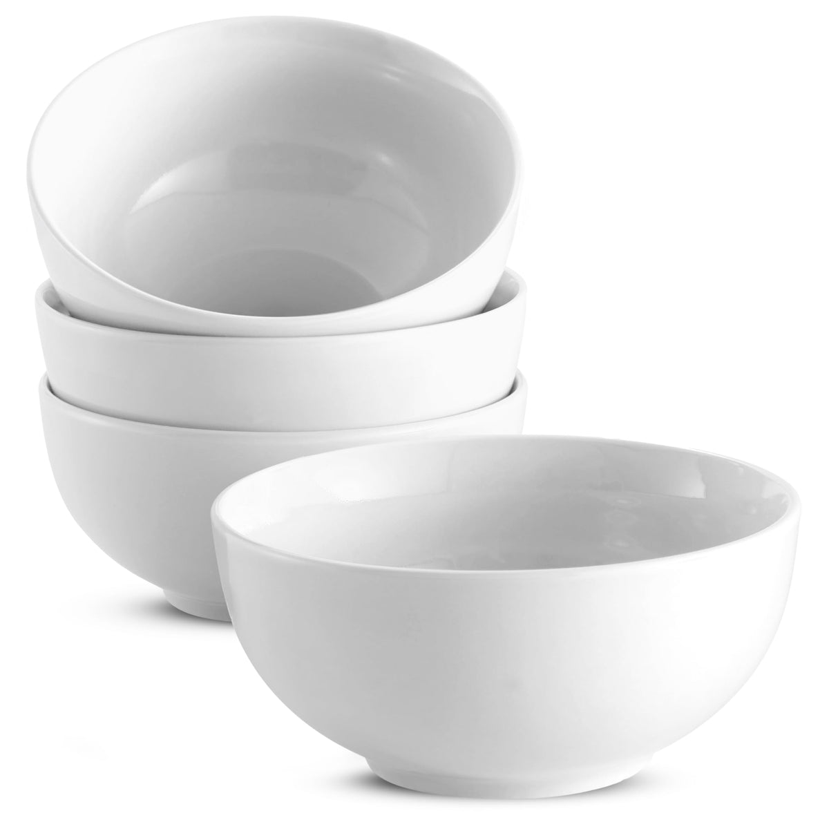 KooK Ceramic Soup bowls, Microwave, Dishwasher and Freezer Safe, Porcelain Dishes for Soup, Pasta, Salad, Oatmeal, Deep Interior, 24 oz, Set of 6, Marshmallow White