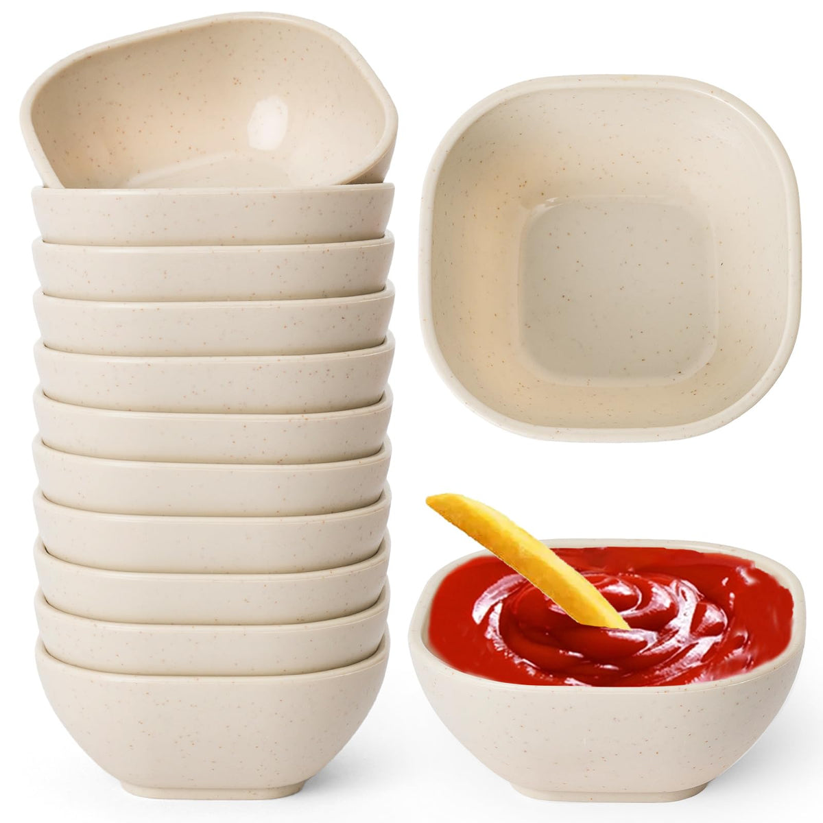 SHECIPIN 6 Pack Small Plastic Bowls 4.5 OZ Unbreakable Wheat Straw Dipping Bowls，plastic ramekins, Assorted Colors Dipping Sauce Cups, dip cups， Dessert, Ketchup