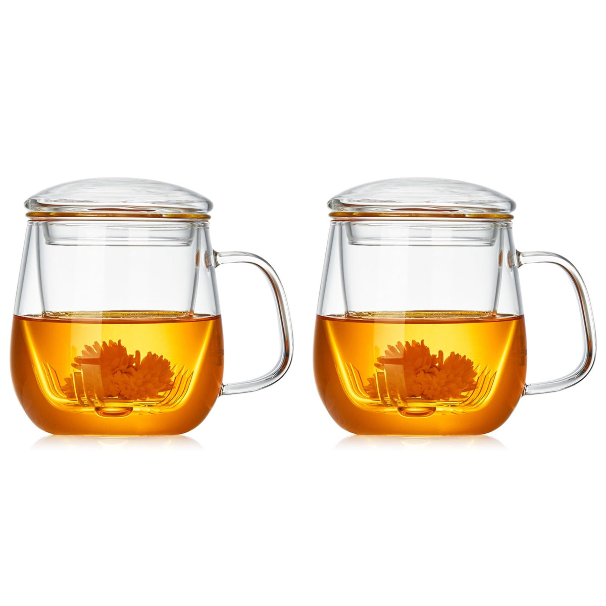 DOPUDO Glass Tea Cup with Infuser and Lid, 17.6oz/520ml Large Borosilicate Teacup,Tea Glass, Clear Mug for Loose Leaf Tea, Blooming Tea, Microwave & Dishwasher Safe - Tea Maker Gift for Birthday.