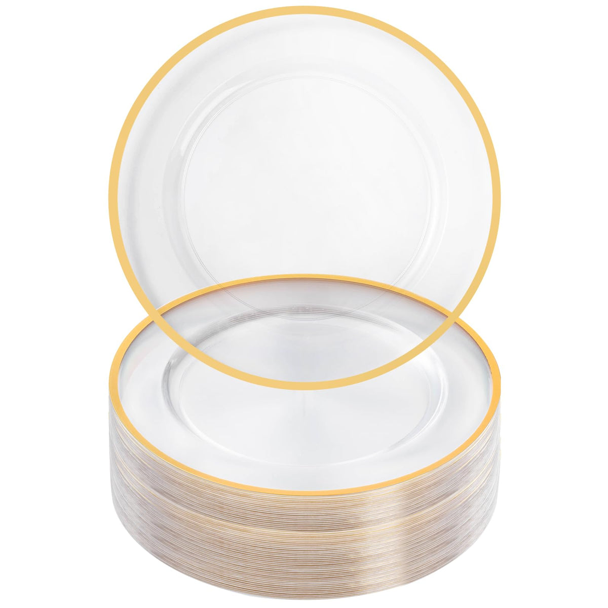 Goodluck 100 Pack 12 Inch Clear Charger Plates with Gold Rim