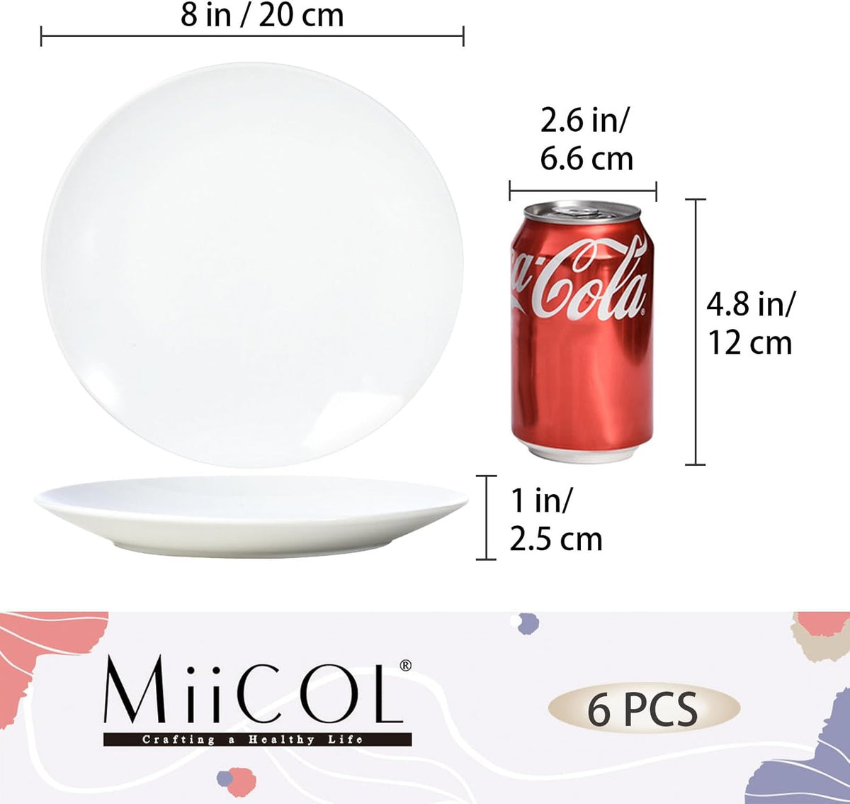 Miicol Ceramic Appetizer Plates Set of 6, White Dessert Plates 8 Inch