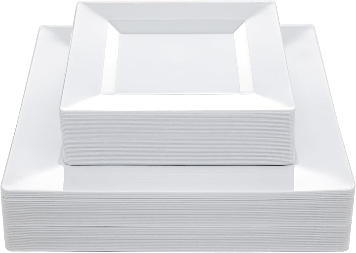 N9R 60PCS White Square Plastic Plates, Disposable Plates for Party