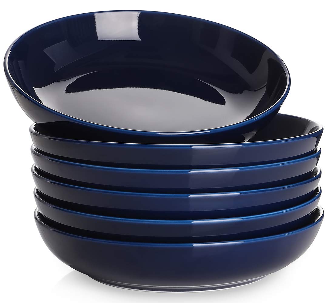 Y YHY Pasta Bowls Set of 6, High-Fired Porcelain White Salad Bowls 30 oz Wide Shallow Serving Soup Bowls, Microwave Dishwasher Safe 8.5" Pasta Plates Kitchen Bowls for Dinner Family Gatherings
