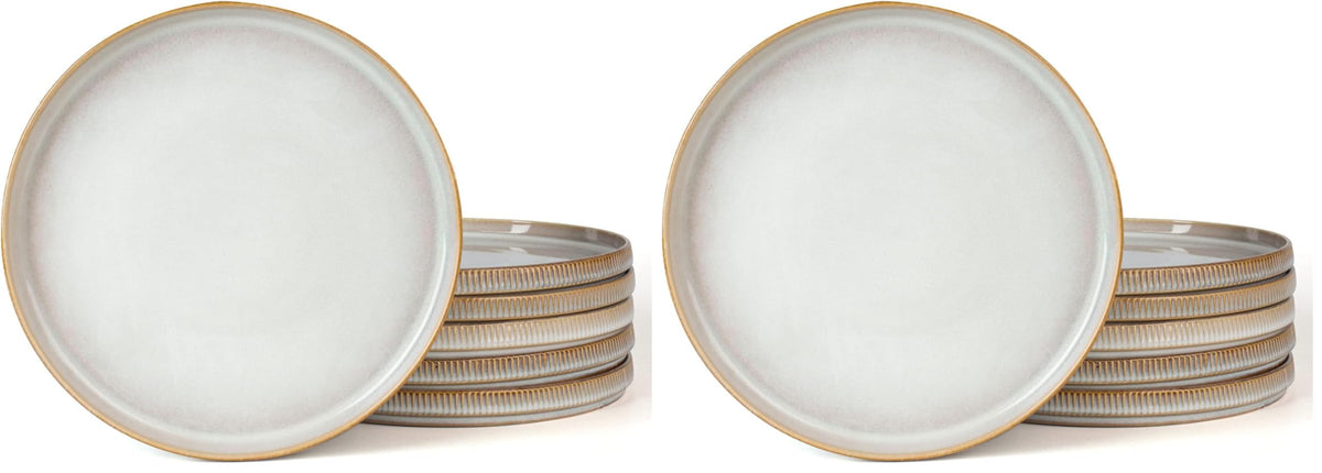 famiware Star 10/8 inches Dinner Plates Set for 6, Cappuccino White