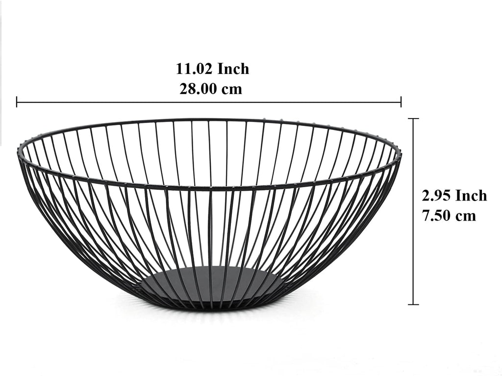 HOMQUEN Fruit Basket, Fruit Bowl, Metal Wire Fruit Basket for kitchen, Fruit Bowl for Kitchen Counter, Basket for Fruits, Vegetables, Breads, Snacks, Kitchen Gadgets (Round Short, Black)