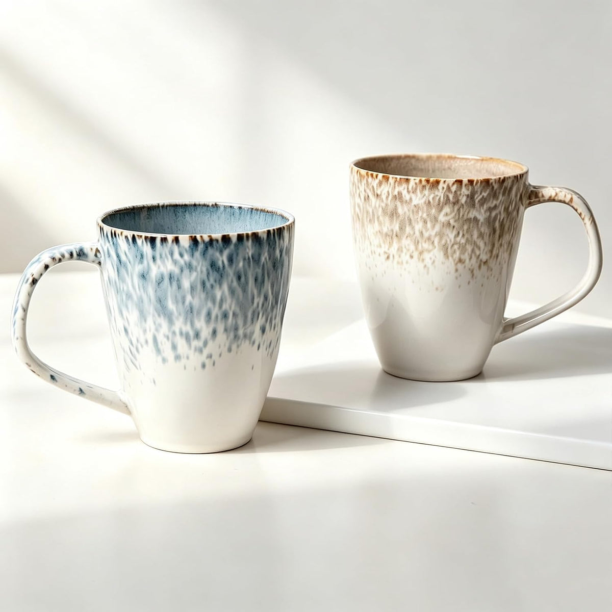 Stoneware Coffee Mugs Set of 2, 17oz Hand-Painted Coffee Cups with Handle