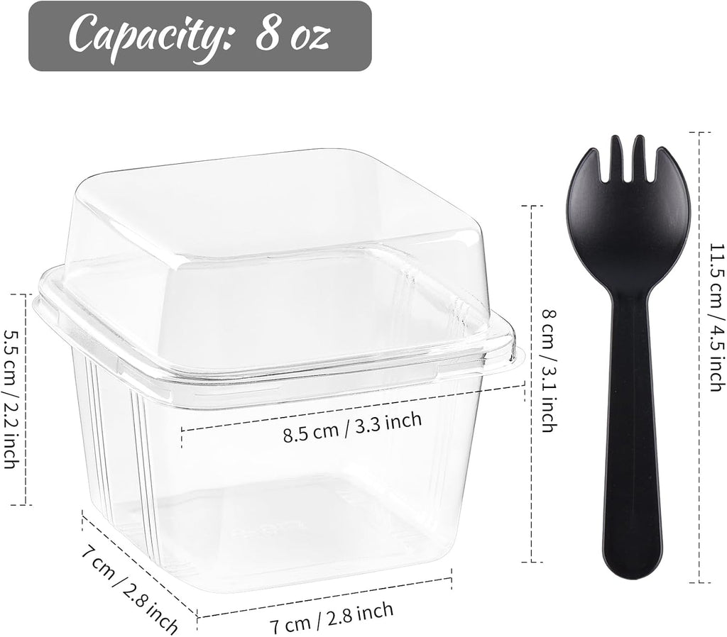 Kucoele 50 Pack 8 oz Plastic Dessert Cups with Lids and Sporks