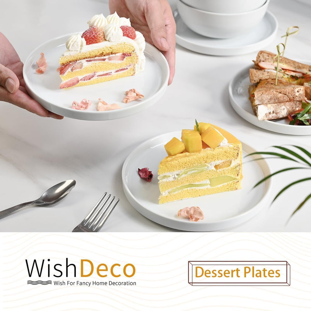 WishDeco Ceramic Appetizer Plates Set of 6, Small Dessert Plates 7 Inch